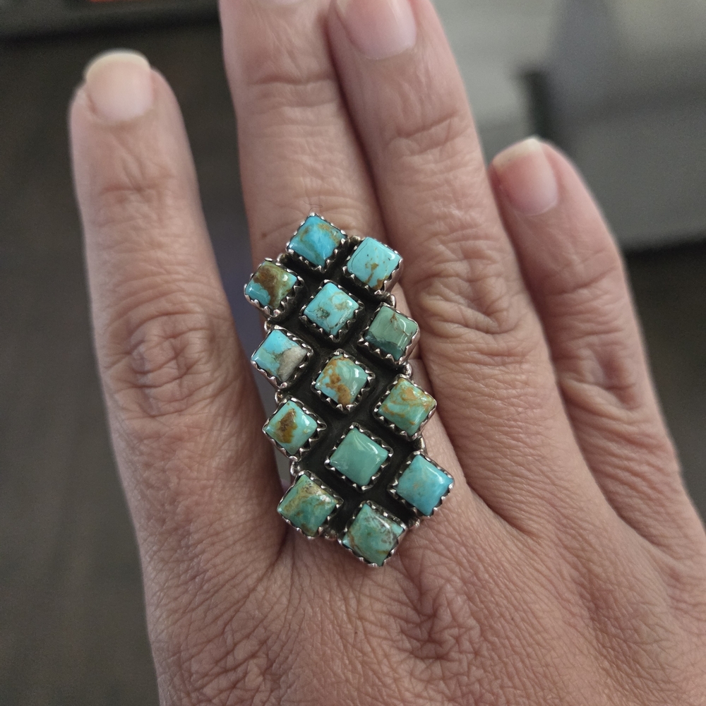 Kingman Turquoise Adjustable Silver Statement Ring